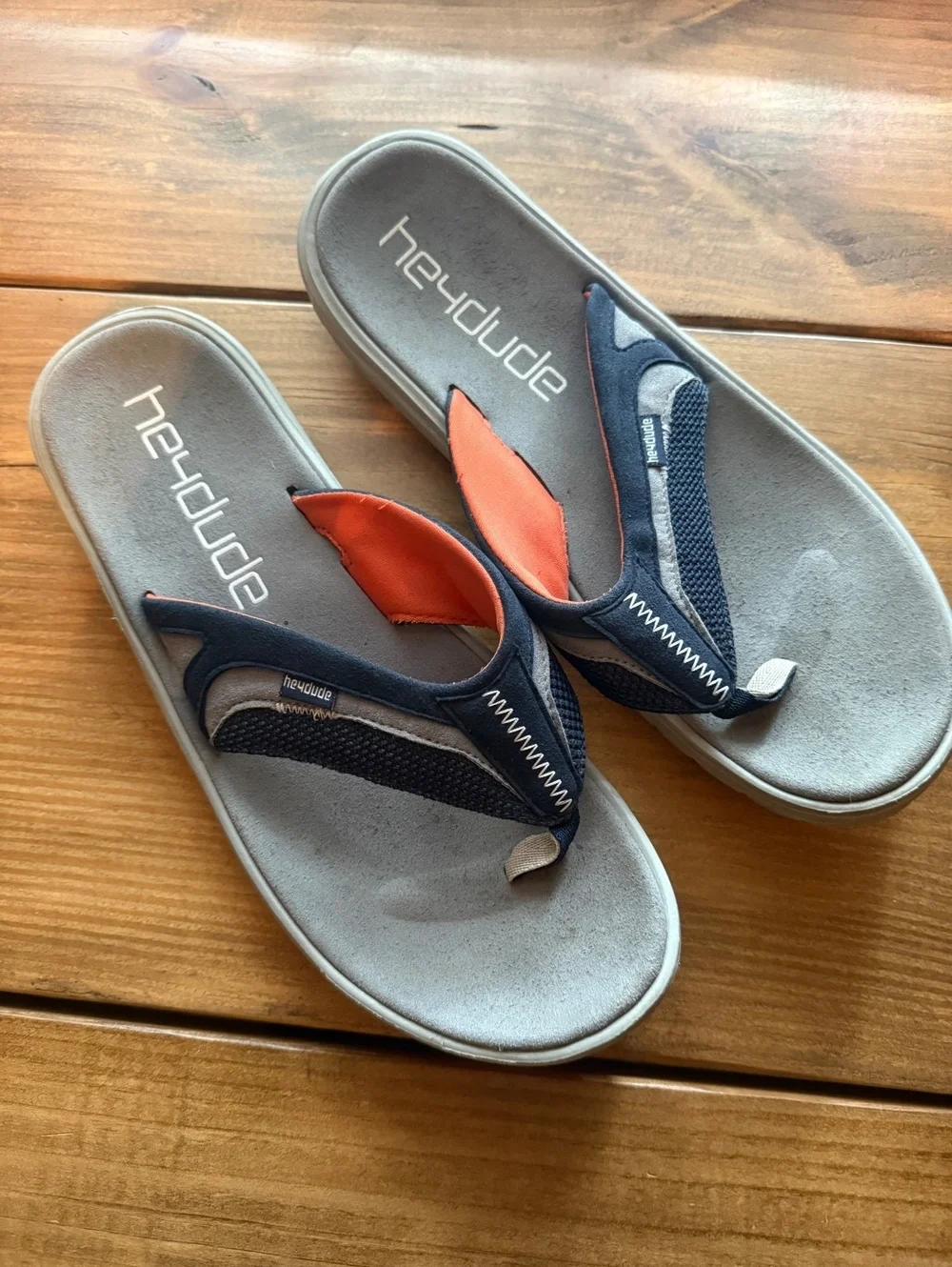 Heydude Men's Casual Flip Flop Sandals, Navy and Orange